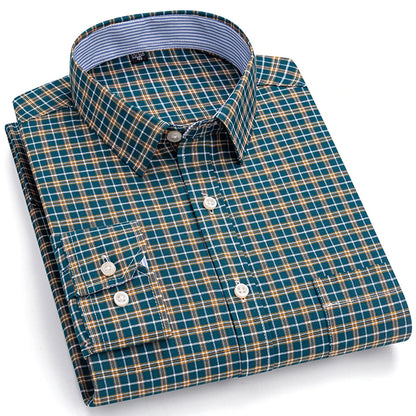 Men's Oxford Long Sleeve Shirt 100% Cotton Wrinkle Resistant & Breathable, Solid Plaid Striped Comfort Casual Button-down Shirts