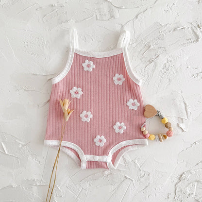 Ins Newborn Baby Girl Clothes Summer Suspenders Romper Triangle Jumpsuit Flower Embroidery Toddler Strap Bodysuit 0-18 Months