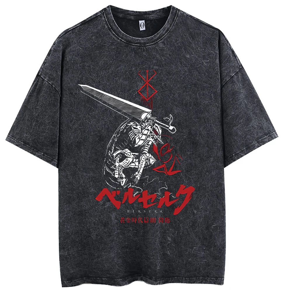 Hip Hop Men Streetwear T-Shirt Retro Vintage Washed Anime Graphic T Shirt Men Harajuku Cotton Casual Short Sleeve Tshirt Tops