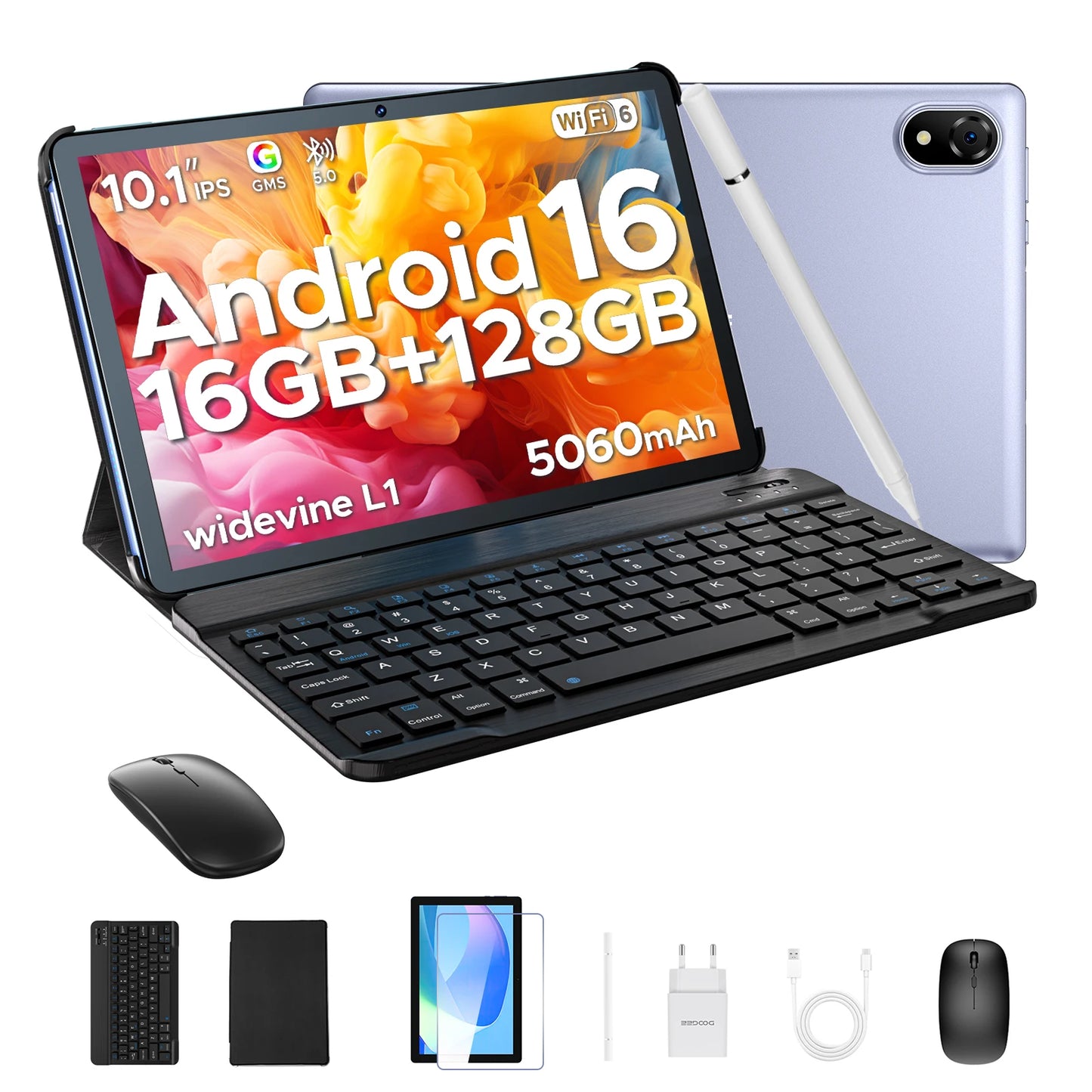 DOOGEE U10 Tablet 10.1" HD Display Android 16 16GB RAM 128GB ROM 5060mAh Large Battery Widevine L1 WiFi6 8MP+5MP Pad PC