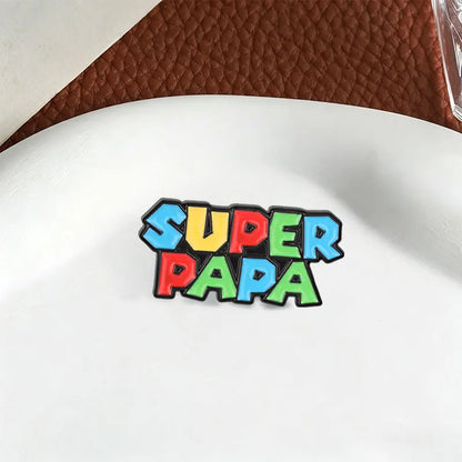 Super Papa Cartoon Enamel Pin Retro Video Game Colorful Block Letter Brooch Bag Lapel Badge Father's Day Jewelry Gift for Dad