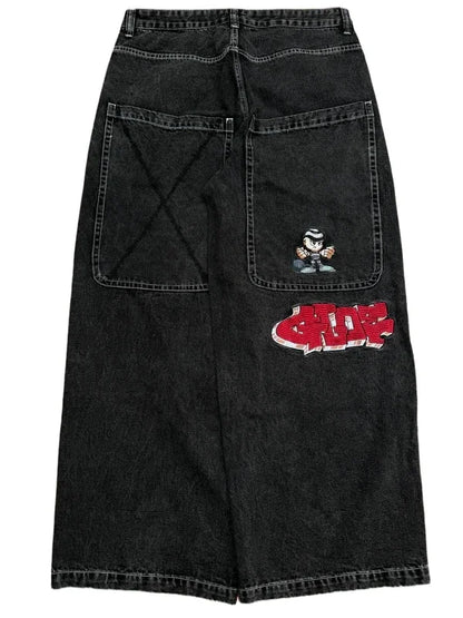 Gothic Halloween Scythe Grim Reaper Hip Hop Streetwear Jeans Men Women Retro Punk Print Traight Wide-leg Black Baggy Denim Pants