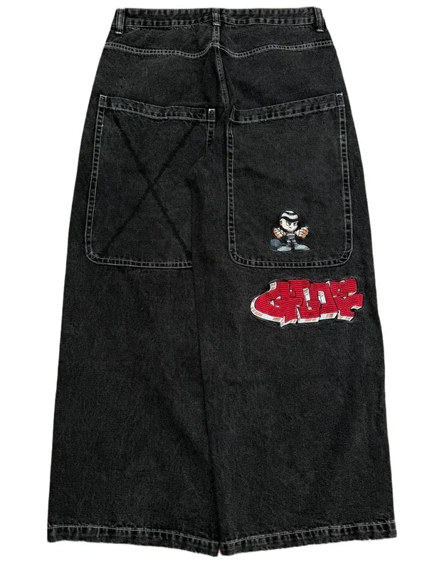 Gothic Halloween Scythe Grim Reaper Hip Hop Streetwear Jeans Men Women Retro Punk Print Traight Wide-leg Black Baggy Denim Pants
