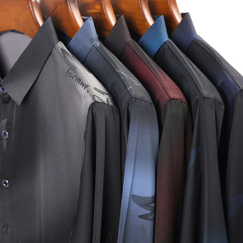 New Men's Casual and Fashionable Long Sleeved Shirt with Printed Anti Wrinkle Business Shirt