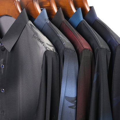 New Men's Casual and Fashionable Long Sleeved Shirt with Printed Anti Wrinkle Business Shirt
