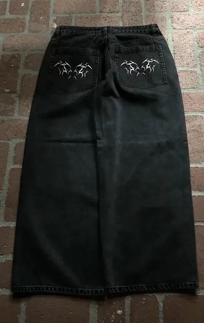 Gothic Halloween Scythe Grim Reaper Hip Hop Streetwear Jeans Men Women Retro Punk Print Traight Wide-leg Black Baggy Denim Pants