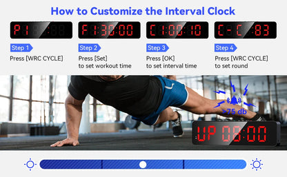Gym Timer with Remote 11''x 3.5''Ultra-Clear Interval Timer with LED Countdown/Up Wall Clock Power Fitness Timer Stopwatch