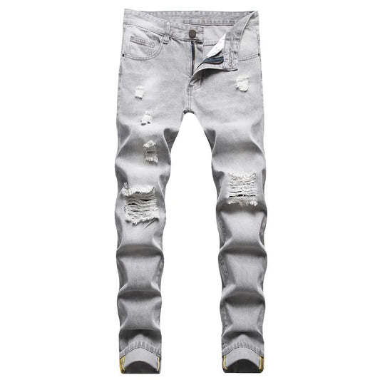 Light Gray Ripped Straight Jeans