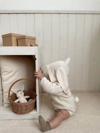 Bunny Ear Hooded Knit Baby Romper