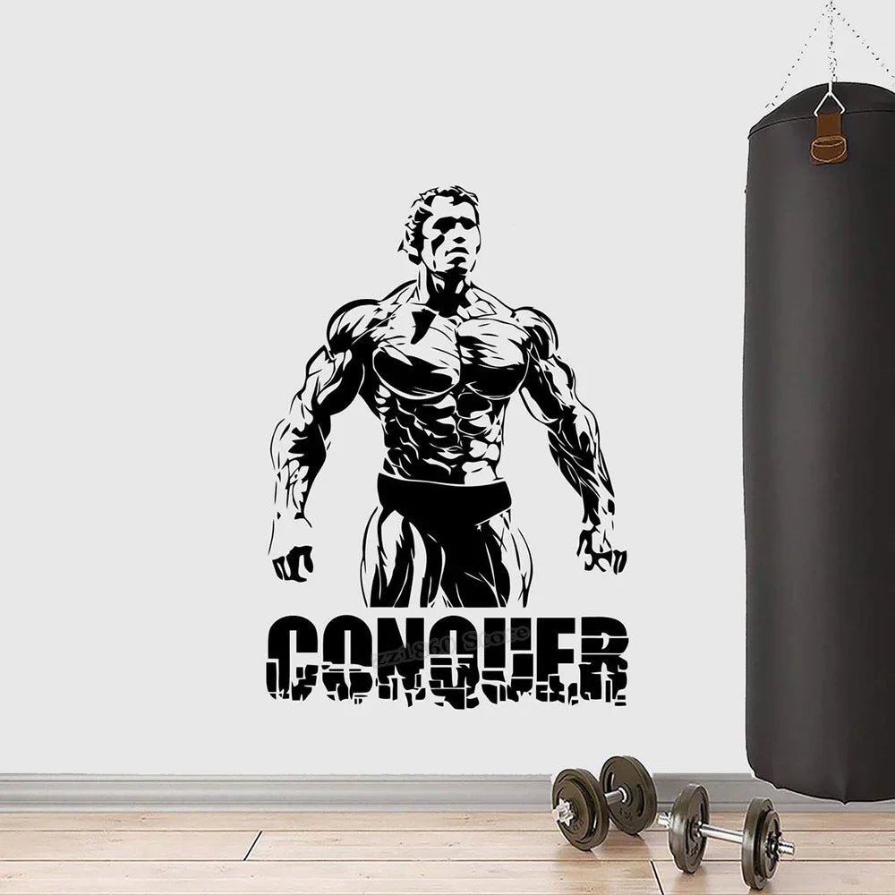 Conquer Arnold Schwarzenegger Wall Decal Vinyl Sticker Bodybuilding Gym Gifts Fitness Wall Sticker Gym DecorWorkout Sign B647