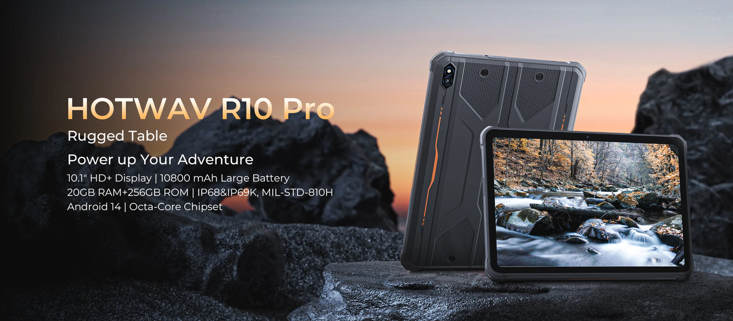 HOTWAV R10 Pro Rugged Tablet 10800mAh Massive Battery 10.1'' HD+ Display Pad Android 14 8GB 256GB 13MP 4G Global Tablet PC