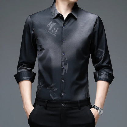 New Men's Casual and Fashionable Long Sleeved Shirt with Printed Anti Wrinkle Business Shirt
