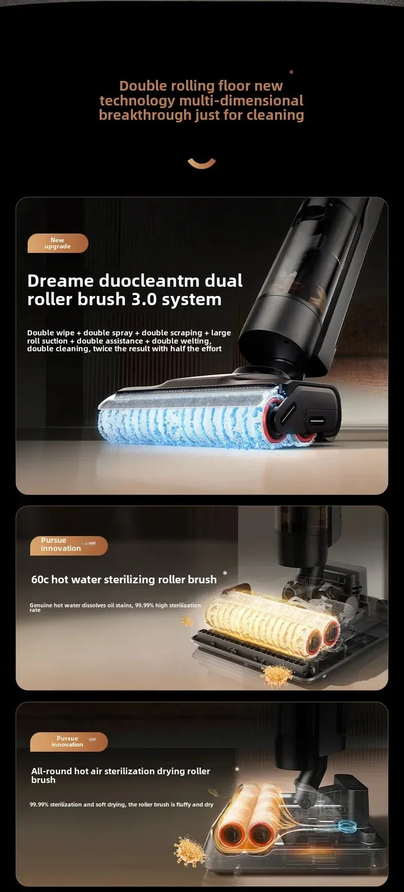 NEW Dreame Double Roll Floor Wash H30 Pro Plus Mix Home Hot Water Sterilization, Cleaning, Dragging, and Vacuum Cleaner