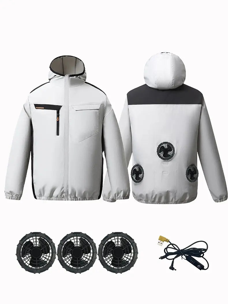 Summer Cooling Jacket Men Hooded Fan Jacket Heat Resistant Fan Air Conditioner Clothes Breathable Outdoor Fishing Fan Workwear