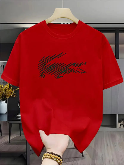 Summer men's casual loose pattern printed sports comfortable round neck short sleeved T-shirt top