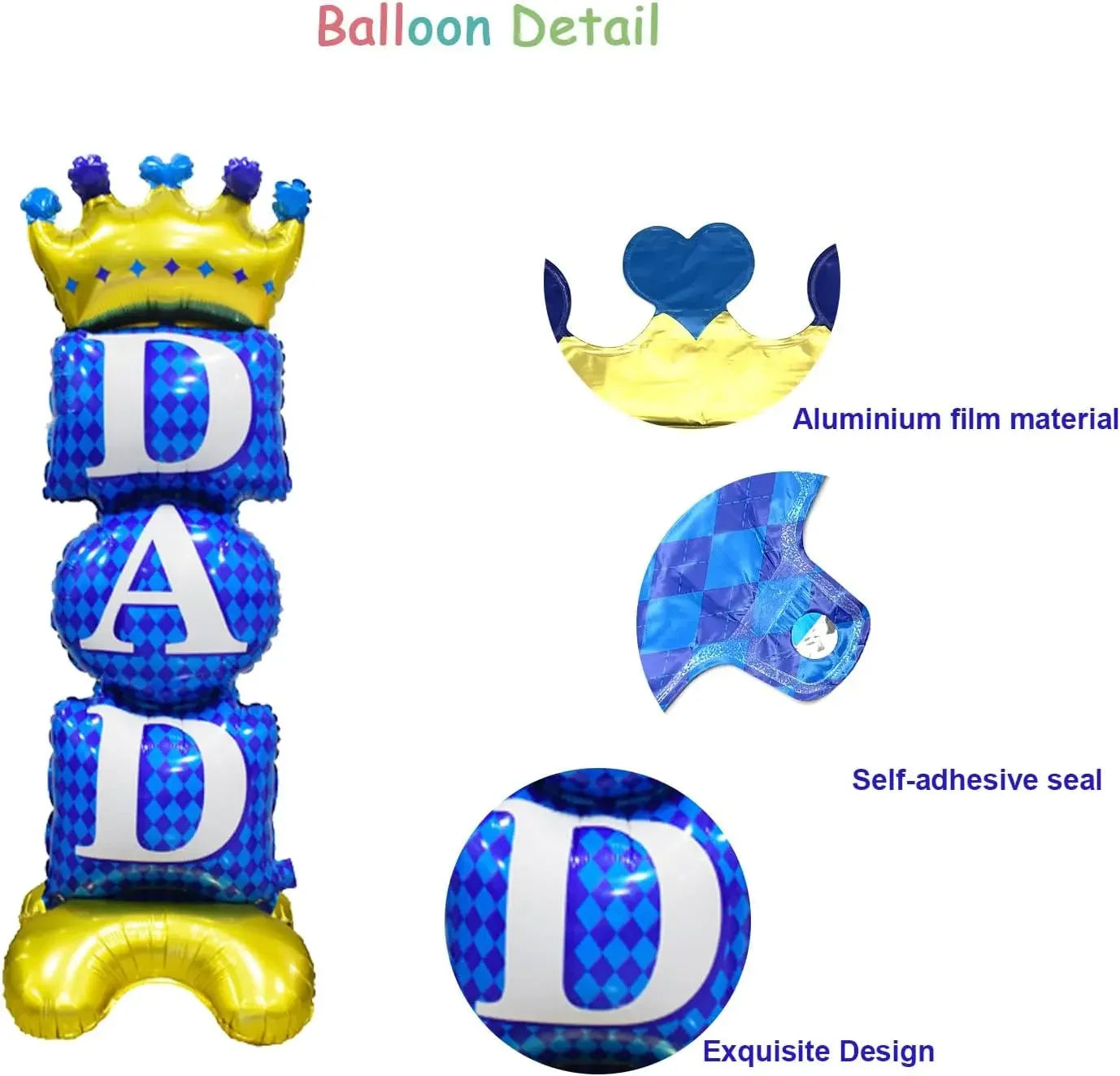 Self Standing DAD Balloons, Large Standing Fathers Day Mylar Balloons for Happy Fathers Day Decorations Birthday Dad Decorations
