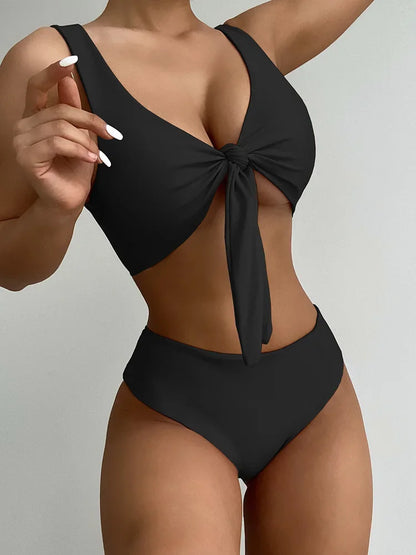 Sexy Front Knotted Bikinis Female Swimsuit High Waist Bikini Women Swimwear Two-pieces Bikini Set Bather Bathing Suit Swim Lady