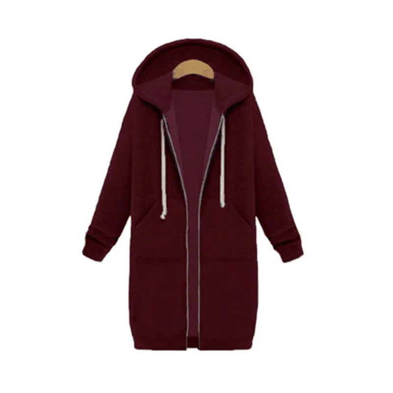 Solid Color Pocket Long Sweatshirt Coat