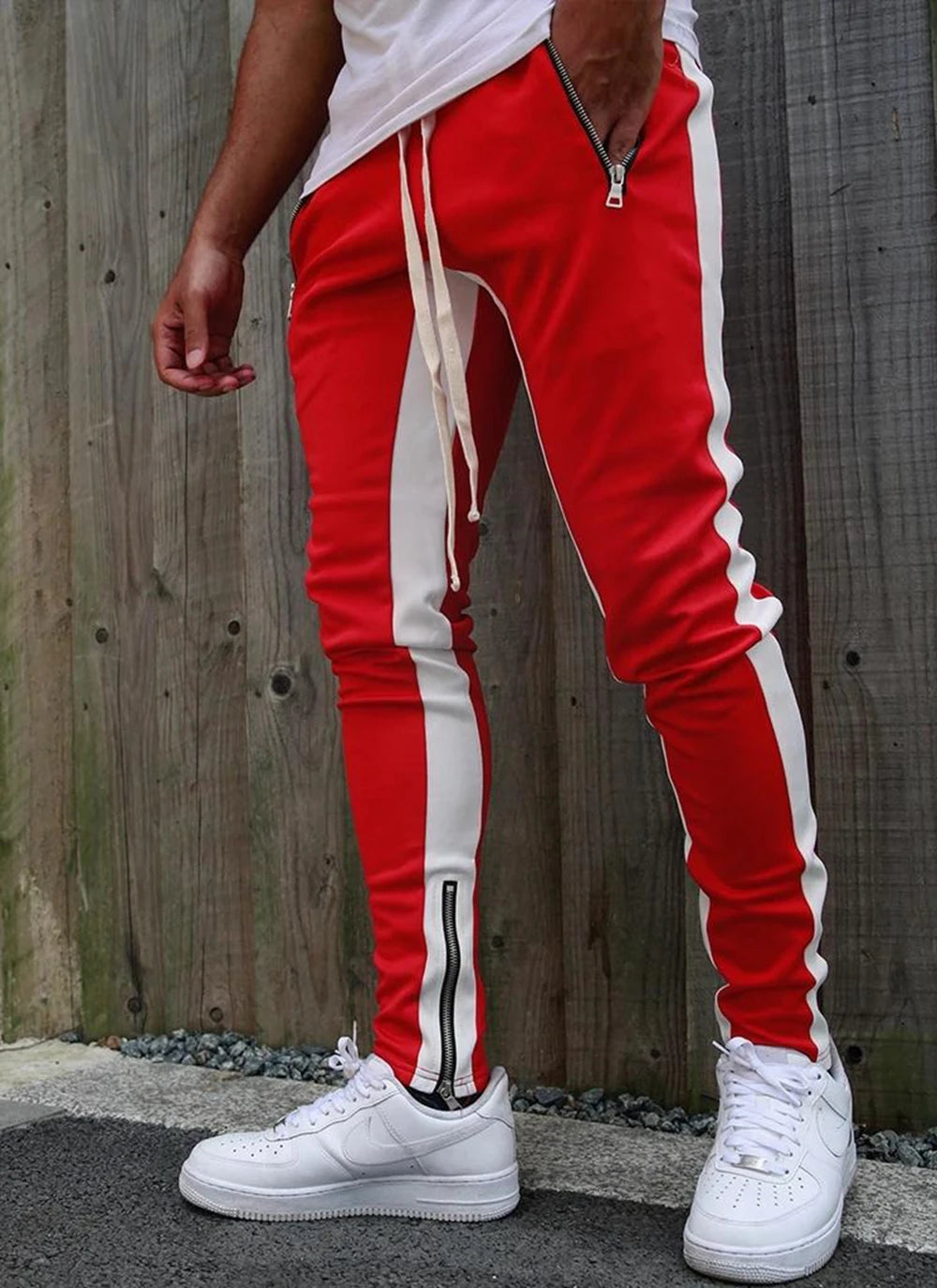 Mens Training Pants Plaid GYM Track Sweatpants Grey Joggers Breathable Stripe Fitness Male Running Sport Trousers Zipper Pockets