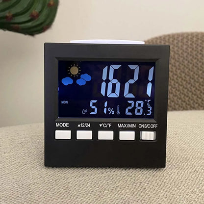 Electronic Alarm Clock with Backlit Thermometer and Hygrometer  Voice Controlled  Accurate Time and Temperature Reading