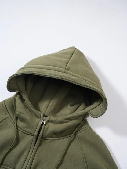 Joma Men's Loose Fleece-lined Hoodie Jacket with Multiple Pockets Retro American Style Spring Autumn Winter Casual Outerwear
