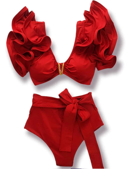 New Sexy Brazilian Bikini Set Ruffle Swimwear Women Push Up Swimsuit High Waist Print Floral Bathing Suit Biquini Female