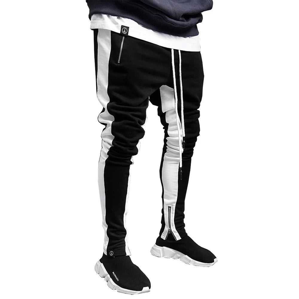 Mens Training Pants Plaid GYM Track Sweatpants Grey Joggers Breathable Stripe Fitness Male Running Sport Trousers Zipper Pockets