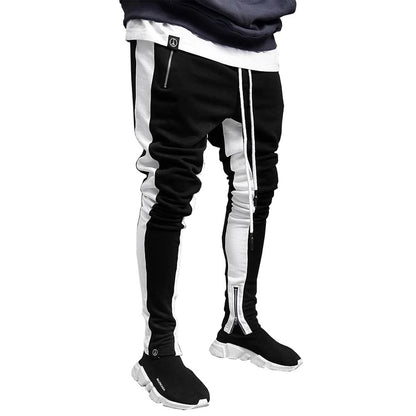 Mens Training Pants Plaid GYM Track Sweatpants Grey Joggers Breathable Stripe Fitness Male Running Sport Trousers Zipper Pockets