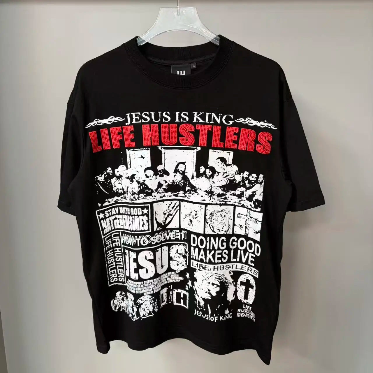 New fashion brand LIFE HUSTLERS Y2K hot stamping hole Men Women T-shirt Streetwear 100% Cotton Loose Round Neck Top Tees