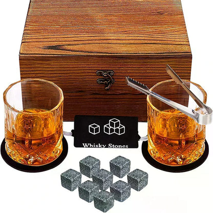 Father'S Day Gift For Men Whiskey Stones Set 8 Pcs Granite Ice Cubes+ 2 Pcs Cups For Whisky In Wooden Bottle Box Present For Dad