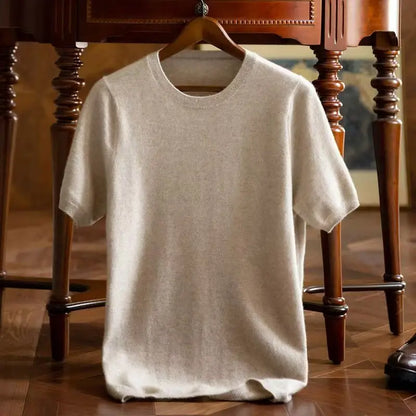 Superfine Merino Wool T Shirt Men's Knitted O-neck Breathable Thin Cashmer Short Sleeve Tee Solid Color  Men's Sweater Tops