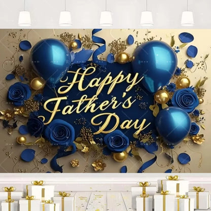 Happy Father's Day Family Party Decoration Background Feliz Día del Padre Golden Blue Balloon Backdrop for Man Tuxedo I Love Dad