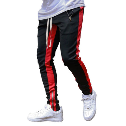 Mens Training Pants Plaid GYM Track Sweatpants Grey Joggers Breathable Stripe Fitness Male Running Sport Trousers Zipper Pockets