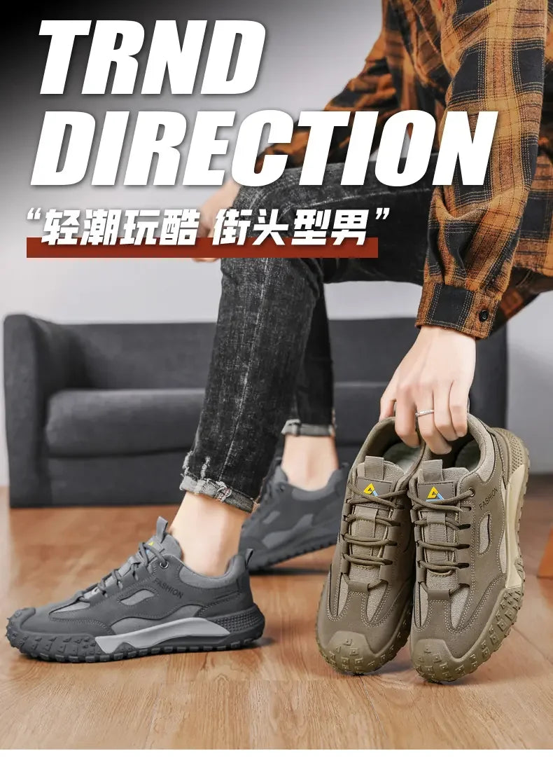 Sneakers for Men High Quality Thick Soled Work Strap Outdoor Mountaineering Anti Slip Platform Wear-resistant Casual Sport Shoes