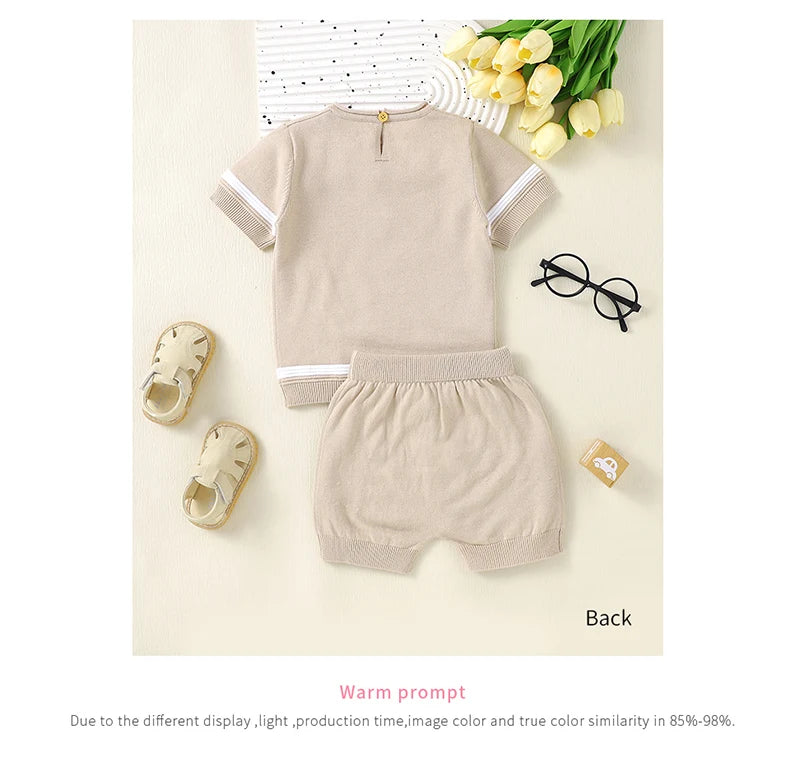 Baby Clothes Set Knitted Cotton Infant Tops +Pants Breathable Comfortable Newborn Boy Girl Pullover +Shorts Summer Fashion Solid