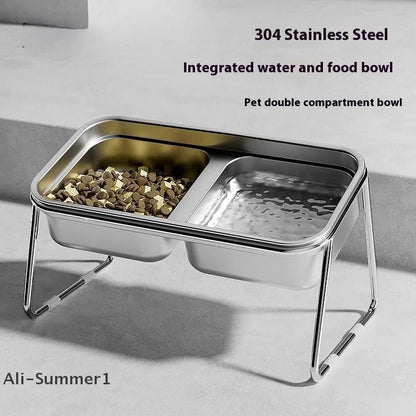 【E】Cat Bowl Cat Food Bowl Stainless Steel Double Bowl Anti-Tip Pet Bowl Cat Eating Bowl Drinking Bowl Grain Bowl Dog Bowl