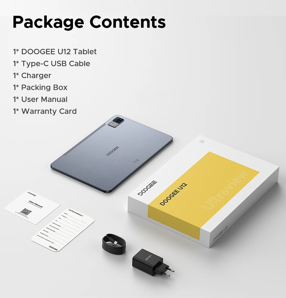 DOOGEE U12 Tablet PC Android 16 Gemini AI 12'' FHD+ Screen 24GB RAM 128GB 9000mAh Large Battery 7.8mm Ultra-thin Smart Pad