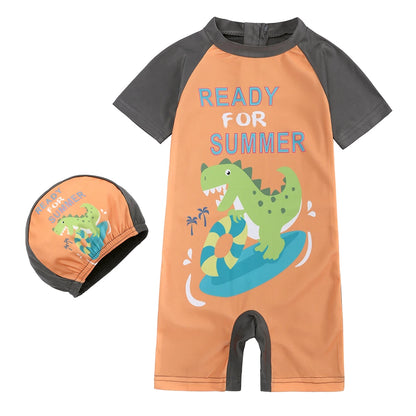 2025 Toddler Children Swimwear Suit Print UV Kids Boys Girls Summer Beach Clothes 2Pcs Cap+Bathing Swimming Diving Swimsuit