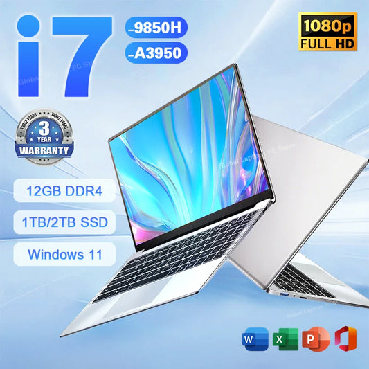 2026 Laptop Core i7 9850H A3950 Portable Laptops Windows 11 Pro 16GB RAM 1TB SSD 1920*1080 HD PC Gaming Computer Notebook Gamer