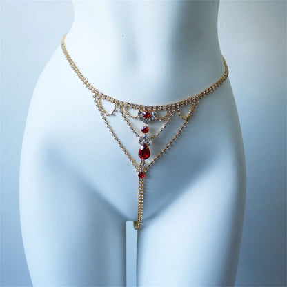 Europe America Ruby Red Mixed White Bikini Body Chain Trendy Summer Rhinestone Nail Pants Waist Chain Underwear Accessories
