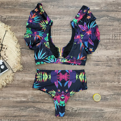 New Sexy Brazilian Bikini Set Ruffle Swimwear Women Push Up Swimsuit High Waist Print Floral Bathing Suit Biquini Female
