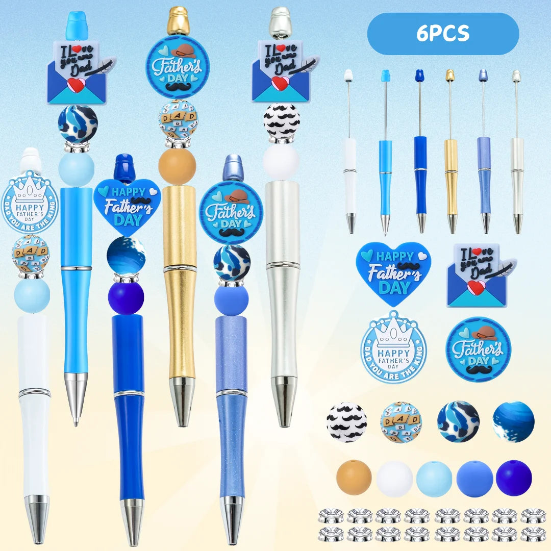 6PCS Love Dad Father's Day Theme DIY Beaded Ballpoint Pen And Silicone Bead Set，Office &School Supply，Father's Day Gift