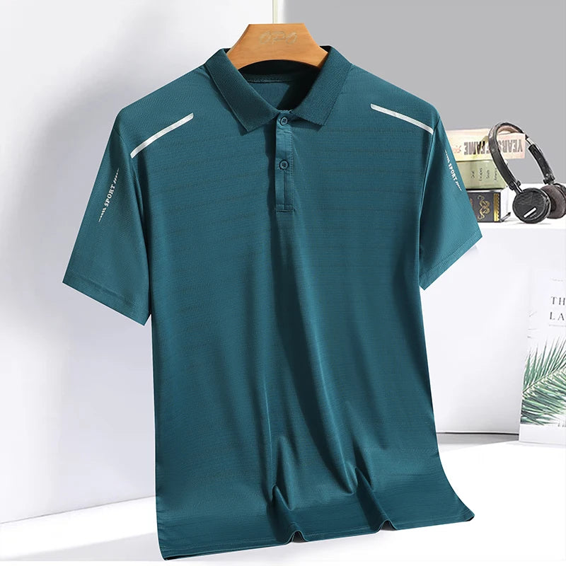 Summer Ice Silk Polo Top Short sleeved Polo Collar Quick Drying Sports Shirt Trendy and Fashionable Thin Breathable T-shirt
