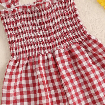 2025 Baby Girl Clothes Girl Cotton Overalls Ruffle Sleeve Strappy Gingham Checkered Romper Casual Loose Pants Outfit 0-4Y