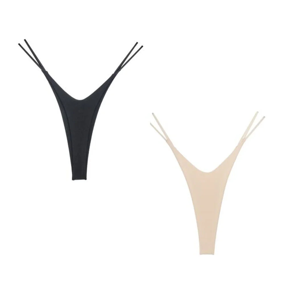 2PCS Sexy High Cut Double-layer Cotton Thong Women's Bikini Bottom Brief G-string Underwear with Elastic Thin Double Belt