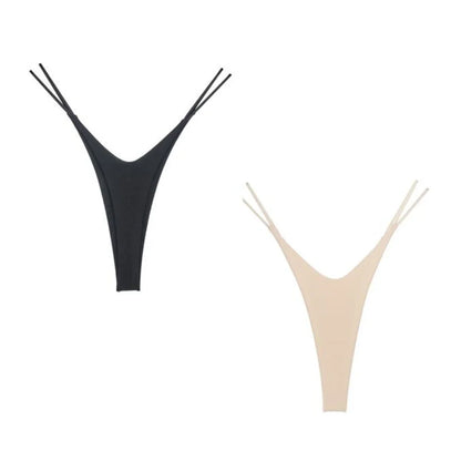 2PCS Sexy High Cut Double-layer Cotton Thong Women's Bikini Bottom Brief G-string Underwear with Elastic Thin Double Belt