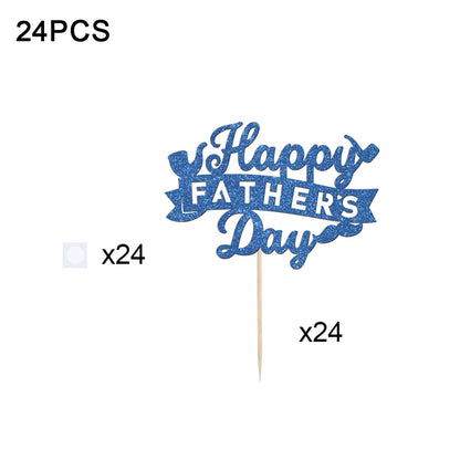 YOMDID 24Pcs Happy Father's Day Cake Toppers Father's Day Cupcake Toppers Picks Birthday Cake Decor Cake Decorating Supplies