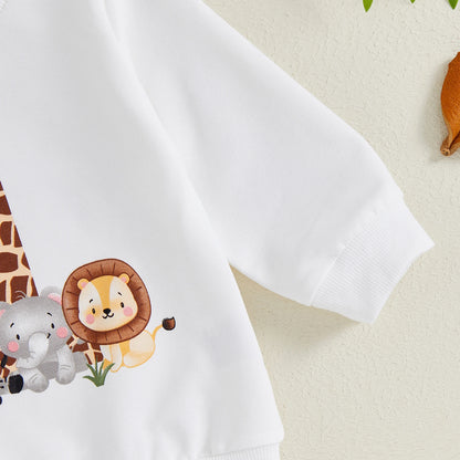 Animal Print First Birthday Outfit – Sweatshirt & Pants Set
