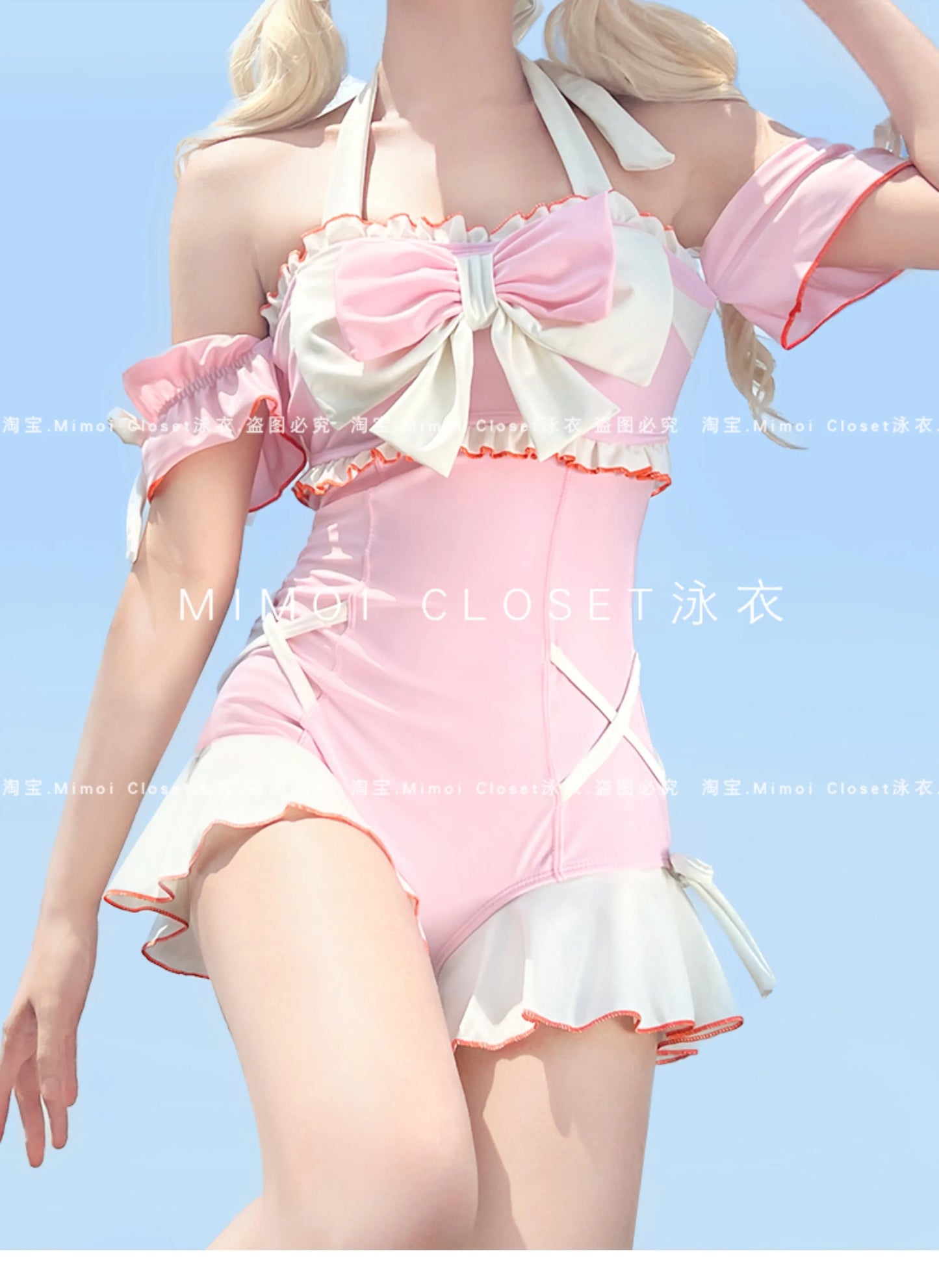 Japanese Lolita Girls Bow Cute Water Blue Swimsuit Hot Spring Bathing Swimwear Japanese Style Women One Peice Swimming Suit