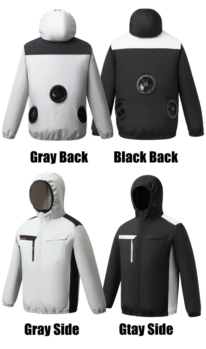 Summer Cooling Jacket Men Hooded Fan Jacket Heat Resistant Fan Air Conditioner Clothes Breathable Outdoor Fishing Fan Workwear